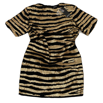 Nasty Gal Sequin Shift Mini Dress Womens size 0 Black Gold | eBay