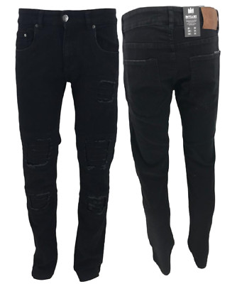 Mens Peviani Designer Slim Fit Ripped Jeans Carrot Biker Denim Trouser Jeans NEW
