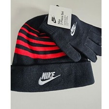 Nike Boy s Futura Foldover Beanie Glove 2 Piece Set Red/Black