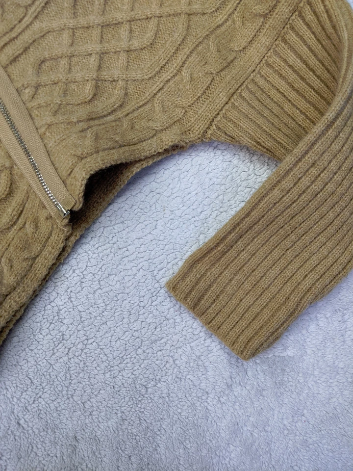 Elan Womens S Beige Asymetrical Front Zip Cable Knit Sweater Dolman Batwing Aran - Image 2 of 4