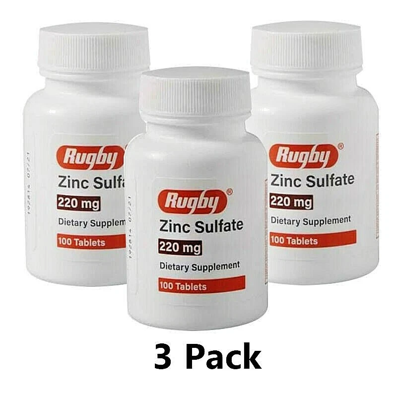 Rugby Zinc Sulfate 220mg Tablets DietarySupplements 100 Count - 3 Pack 02/27