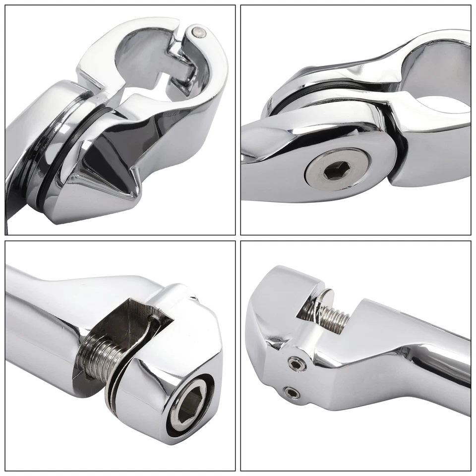 Montaje de clavija ajustable en ángulo largo cromado de 1 1/4" 32 mm para Harley Dyna Foto 4 de 4