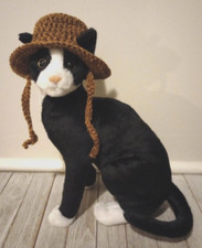 crochet handmade pet cat hat bucket brim xs small breed dog gold heather new