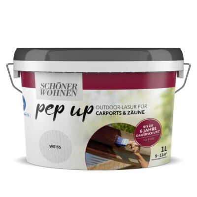 Schöner Wohnen Pep up Outdoor Außen Lasur Holz Carports & Zäune 1 L Weiss