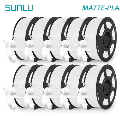 10*1KG SUNLU Matte PLA 3D Printer Filament 1.75mm Good Adhesion +/- 0.03mm White