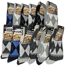 Men Wool Socks Size 10-13 Winter Warm Lamb Wool Argyle Print Socks 12-Pack