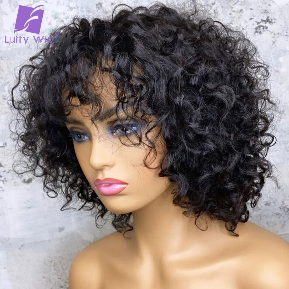 Short Curly Bob Brazilian Human Hair Wig 200Density Glueless For Black Women