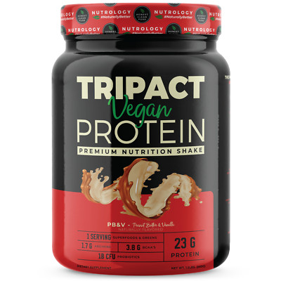 Tripact Vegan Protein Non-GMO Organic Plant Proteins Peanut Butter Vanilla 