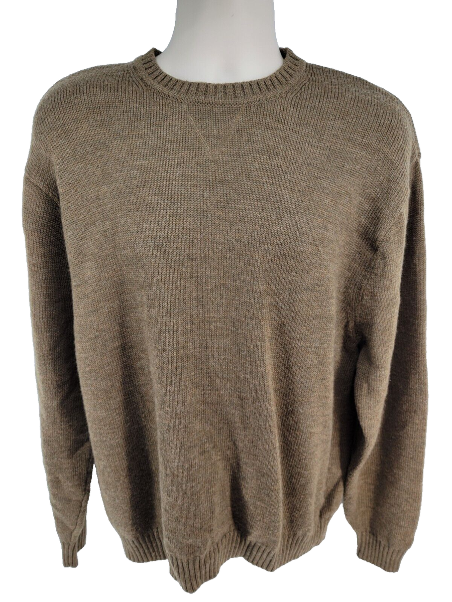 Orvis 100% Wool Men's Sweater XL Olive Green Knit Long Sleeve Crew