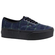 VANS Authentic Stackform Plaid Velvet Platform Shoes, Blue Green, Womens Sizes