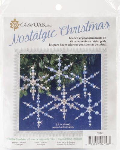 Kit d'ornements en cristal perles de Noël en chêne massif - flocons de neige bleus font - Photo 1 sur 2