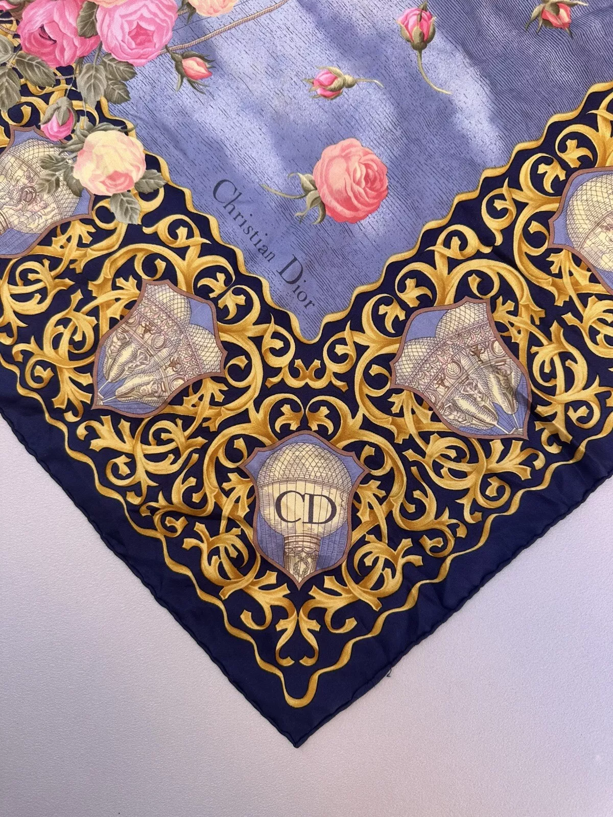 FOULARD BALLON AIR CHRISTIAN DIOR VINTAGE 100% SOIE 86cm/34