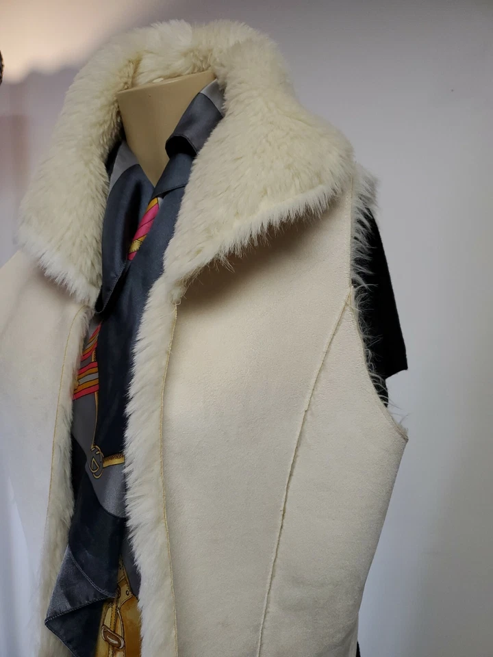 Mixit 女式人造麂皮绒/毛皮衬里白色无袖开放式背心 L — 第 4/4 张图片