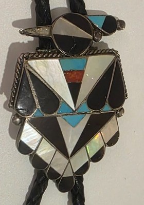 Vintage Metal Bolo Tie, Nice Silver and Colorful Design, Eagle, Nice Native