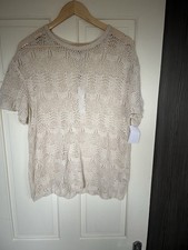 Beige Cream Fine Knit Crochet Top Size M