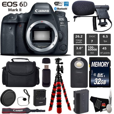 Canon EOS 6D Mark II DSLR Camera (Body Only) + Wireless Remote + Condenser
