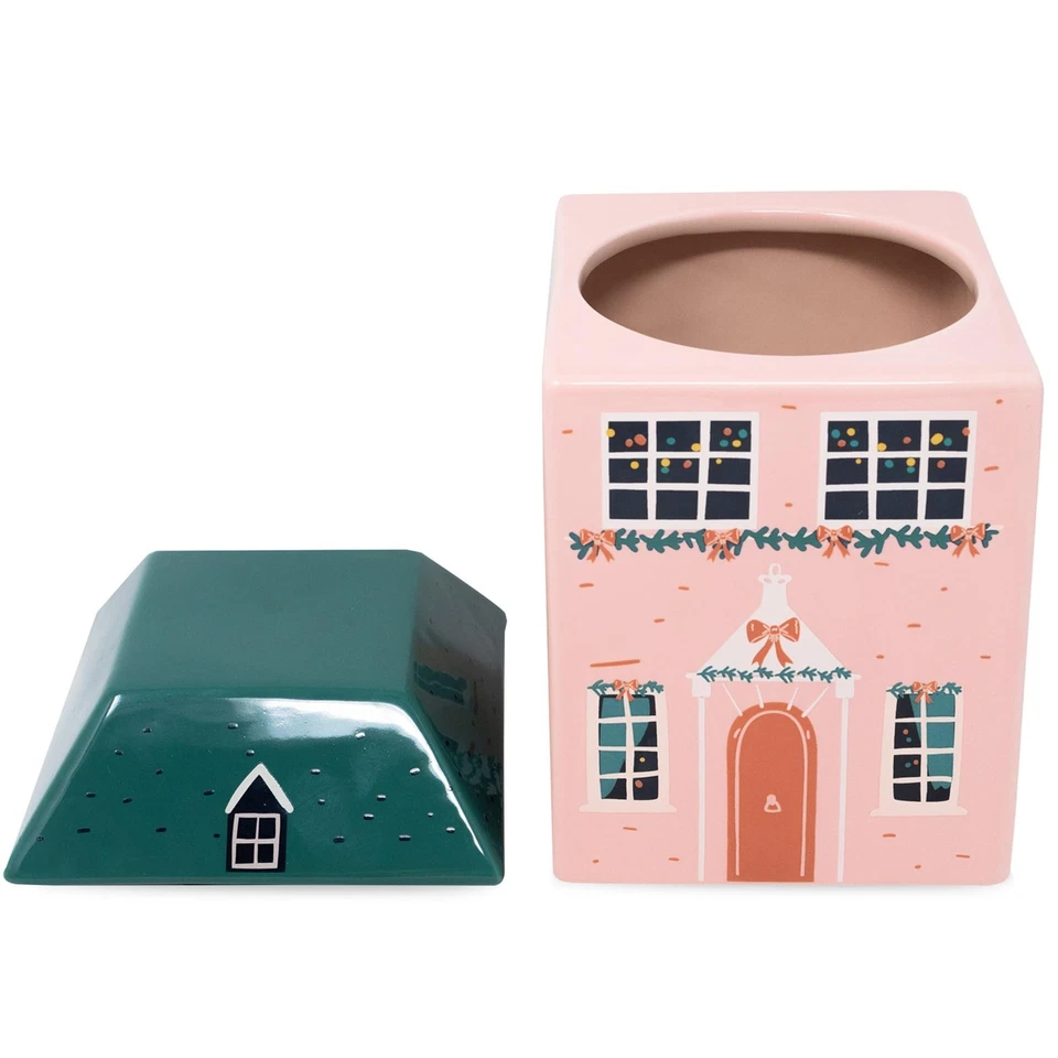 Tarro de galletas de cerámica Steel Mill & Co de 7" de alto, diseño de casa de Navidad, vacaciones... Foto 3 de 4