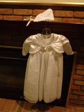 Christening gown 3 piece satin with embroidered overlay skirt sz 6-12 mo. dress