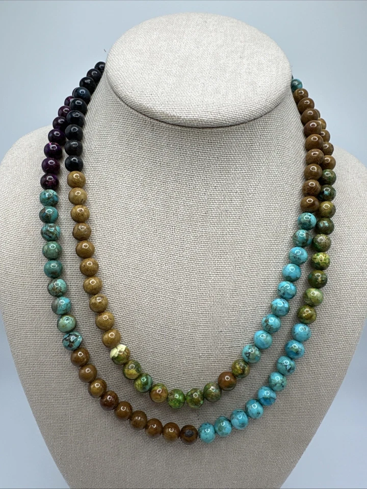 "Collar Jay King multicolor turquesa natural 8 mm cuentas plata esterlina 40""" Foto 2 de 4