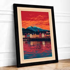 Mountain at Sunset Japandi Framed Wall Art Print Home Decor Ready to Hang