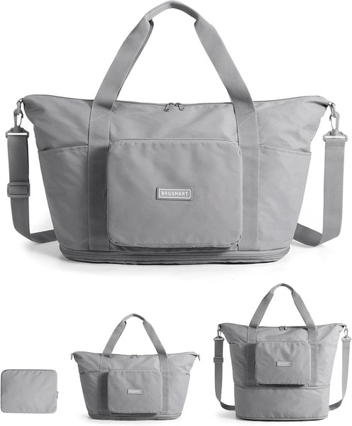 Faltbare Reisetasche 37L HandgepäCk Sporttasche Duffle Weekender Grau Damen-image