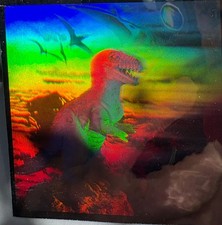 1992 HOLO T-REX STICKER with PTERODACTYL in BACKGROUND-GREAT DEPTH-GREAT COLORS