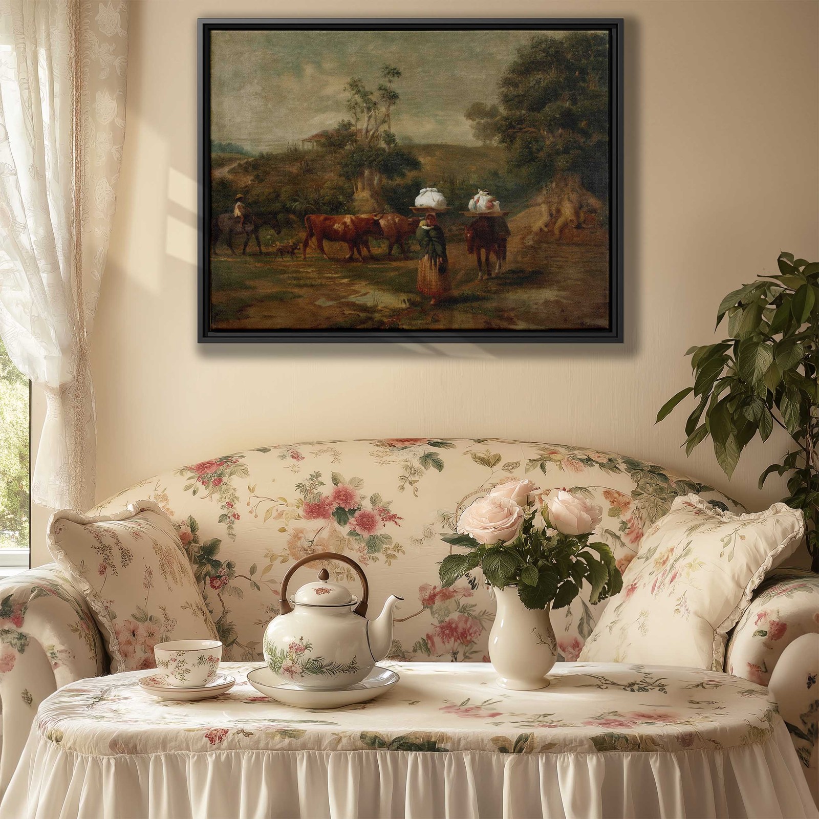 Rural Countryside Animal Cow Canvas Print Vintage Wall Art Decor Rustic Artwork