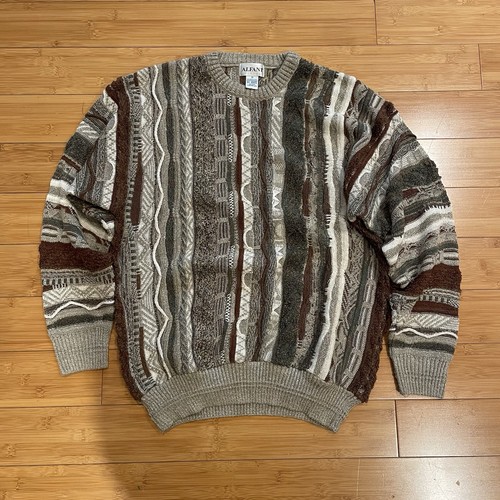 Vintage 90s Coogi Style 3D Abstract Biggie Smalls Hip Hop Knit Sweater Alfani M - Image 1