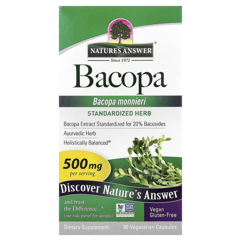 Nature s Answer Bacopa 500 mg 90 Vegetarian Capsules Cruelty-Free, Gluten-Free,
