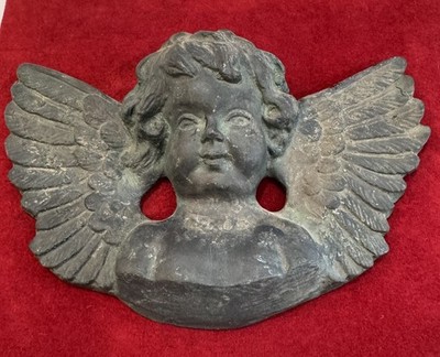 Vintage Cherub Putti Angel Wall Hanging Verdigris Plaster Victorian Style 10''