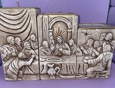 Candelabro de cerámica de dos caras escena de la Última Cena de Jesús