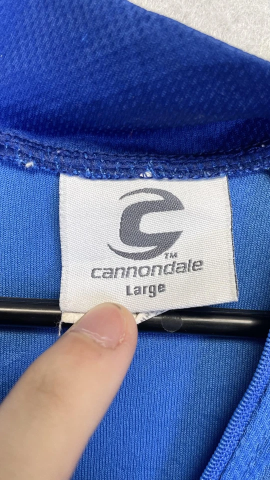 Cannondale 骑行衬衫男式大号蓝色 1/4 拉链计时码表球衣美国制造自行车 — 第 3/4 张图片