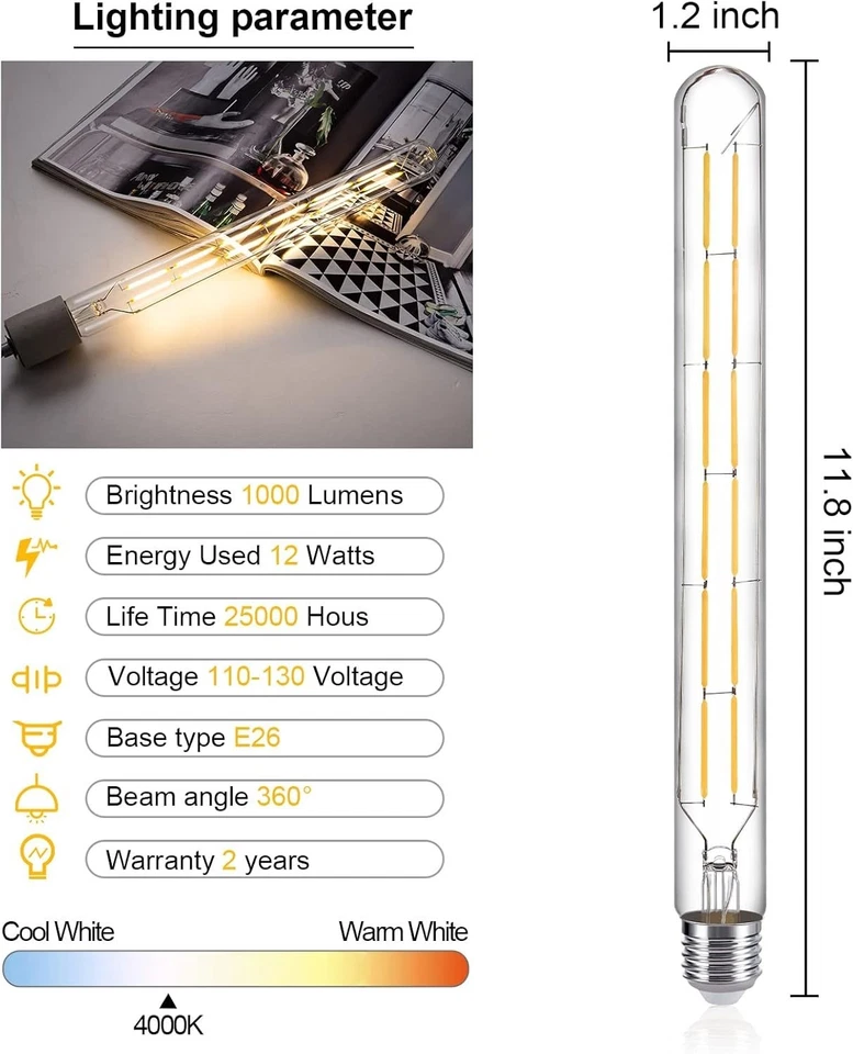 Dimmable LED Tubular Bulb 6-Pack - 12W, E26 Base, 4000K - Image 4 of 4