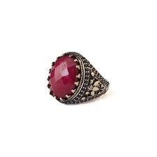 Ruby Stone Men Silver Ring, 925 Sterling Silver Ruby Gemstone Ring, Handmade