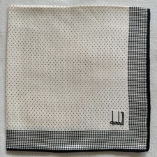Dunhill Handkerchief Vtg Beige Silk Polka Dot  Houndstooth Pocket Square 15"
