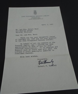 Robert F. Kennedy SR.  Signed Letter April 3 1967 J.F.K Library