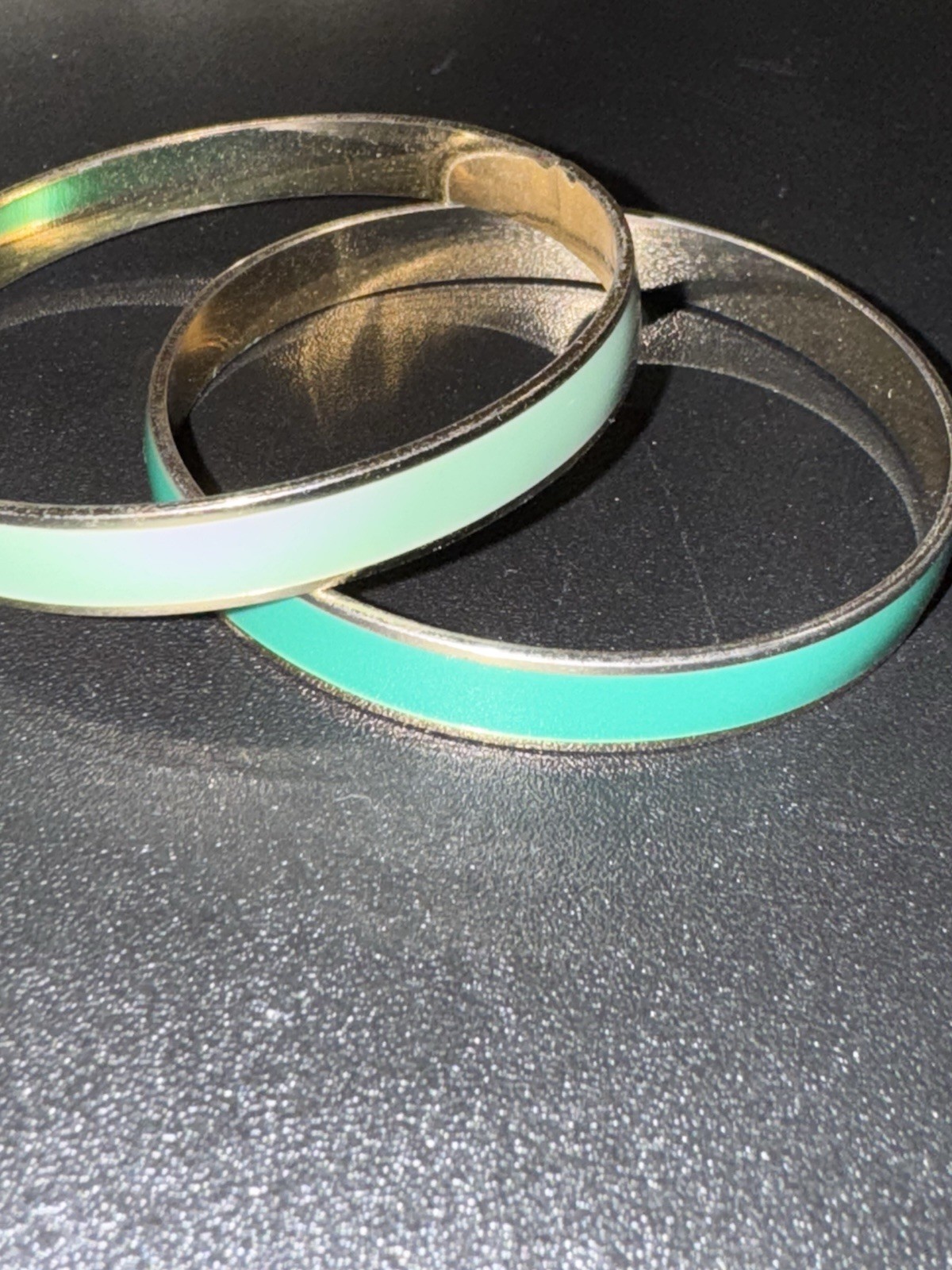 Bangle Bracelets Lot of 2 Silver Tone and Teal Turquoise Colored Fashion Jewelry-image