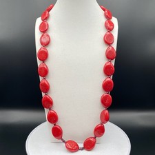 Vintage Red Resin Pebble Bead Necklace Statement Garnet Spacer 14 in Choker