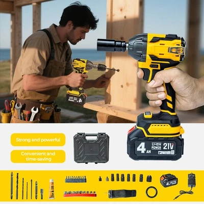 AYOVOCH 2800NM Impact Wrench Drill Cordless Driver Car Repair Wheel Nut Gun Set+2Battery