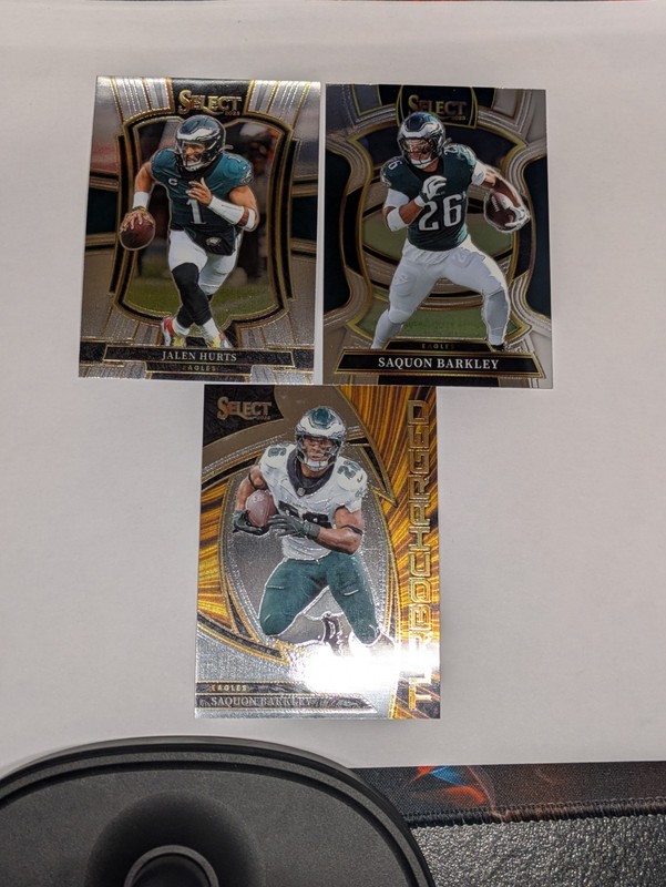 3x Select Football Card Lot - Saquon Barkley Turbocharged + Concourse, J. Hurts