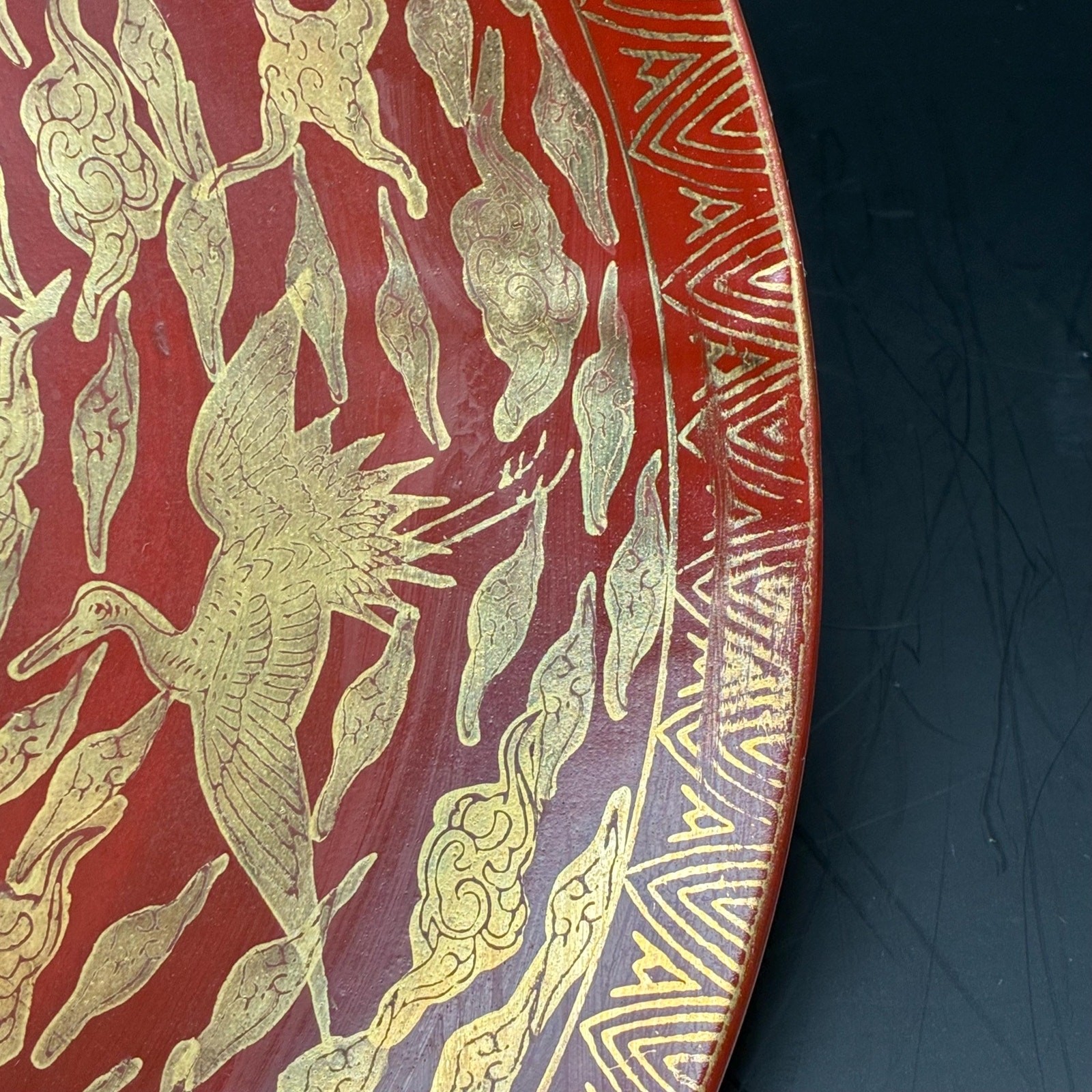 Vintage Japanese Red & Gold Crane Decorative Plate Signed Kutani-Style 9.5 Inch