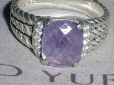 DAVID YURMAN STERLING PETITE WHEATON RING W/ AMETHYST & DIAMONDS- SIZE 7 1/2!