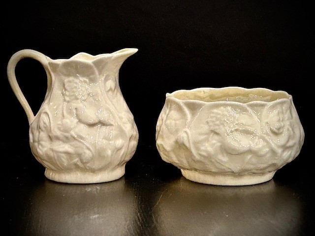 1946 to 1955 Vintage Belleek Ireland Botanical Floral Cream and Open Sugar Set