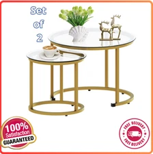 Gold Nesting Coffee Table Set of 2, Small Glass Nesting Tables for Living Room B