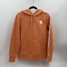Carhartt Womens Relaxed Fit Orange Logo Hoodie Sweatshirt Size Small 4-6
