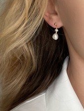 Drop Stud Earrings Genuine Freshwater Pearl Gold Plated 925 Solid Silver