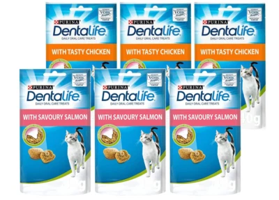 Dentalife Dental Treats for Cats Bundle of 6 Chicken 40g x 3 and Salmon 40g x 3
