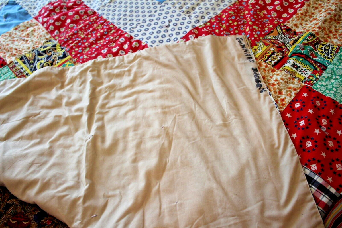 Vintage Patchwork Quilt Hand Tied 88” x 76” Multi color | eBay