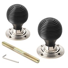 Ebonised Black Wood Beehive Rim Mortice Door Knobs Knob Pair Set Quality