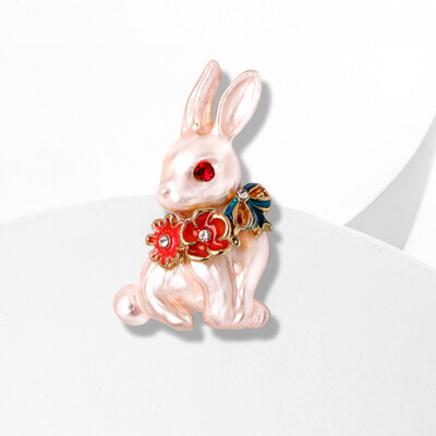 cute new pearl rabbit brooch fashion bunny badge pin jewelry